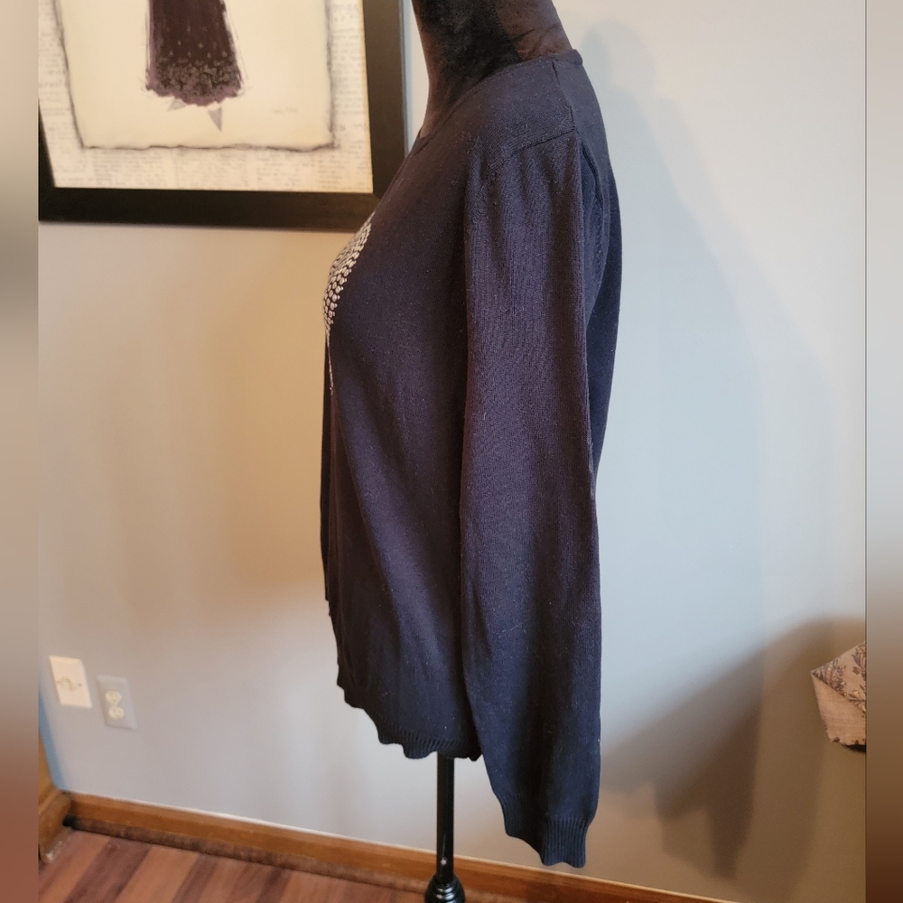 Nouveaux Embellished Silver Heart On Black Sweater - Picture 3 of 5